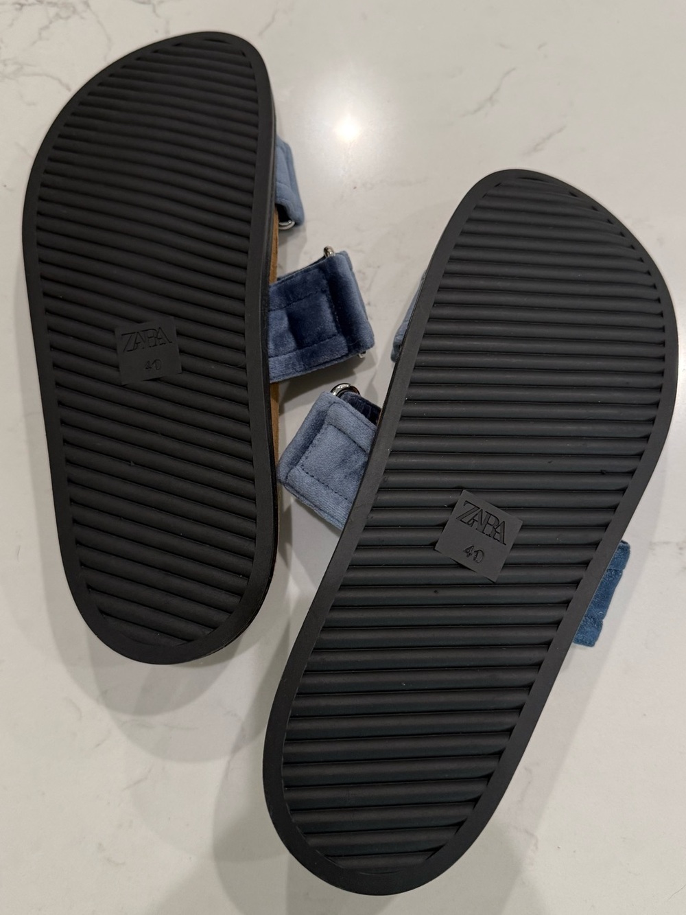 Zara Blue Velvet Never Worn Slides - Picture 5 of 6